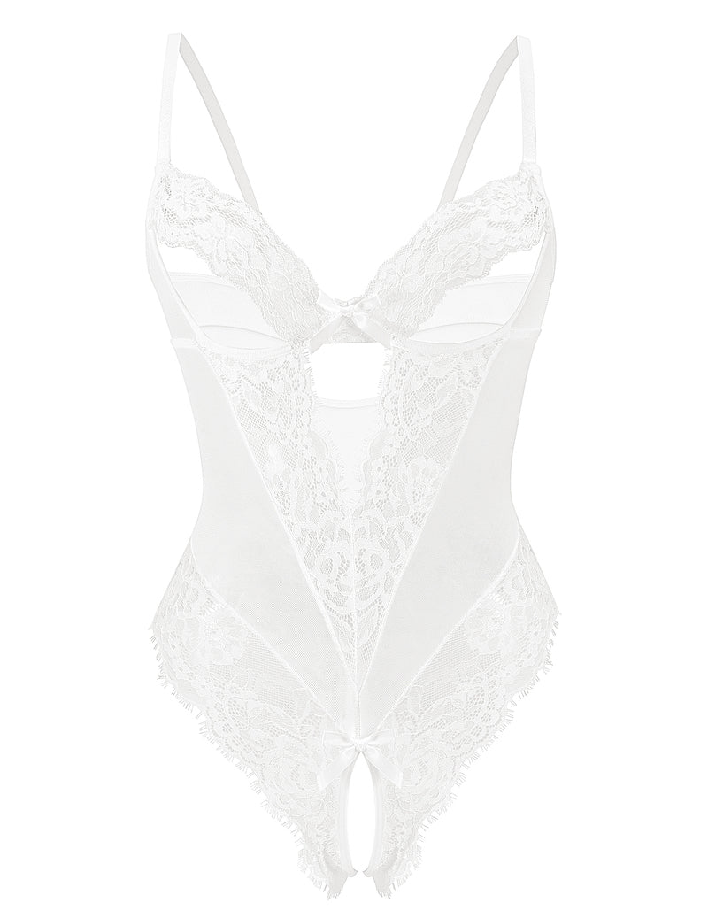 Sheer Deep V Lace Teddy Bodysuit