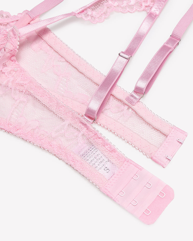 Lace Garter Belt Bra Choker 4-Piece Lingerie Set
