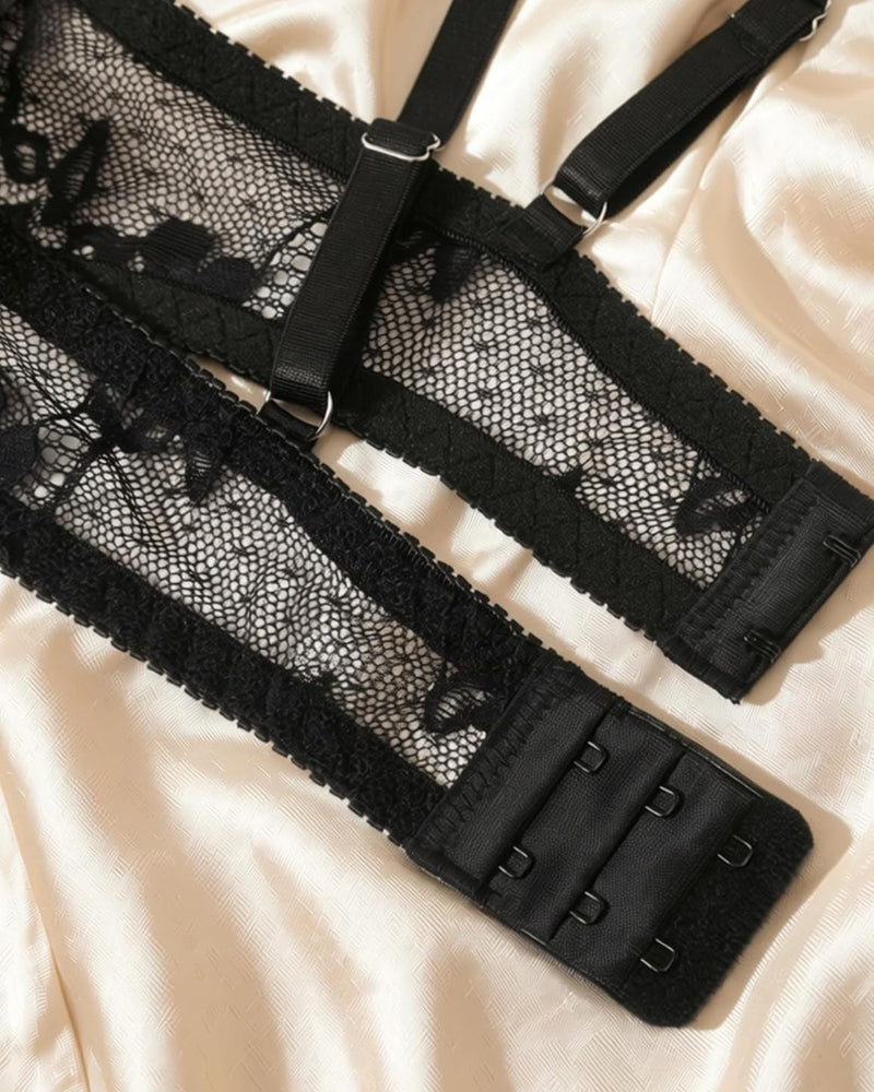 Lace Garter Belt Bra Choker 4-Piece Lingerie Set