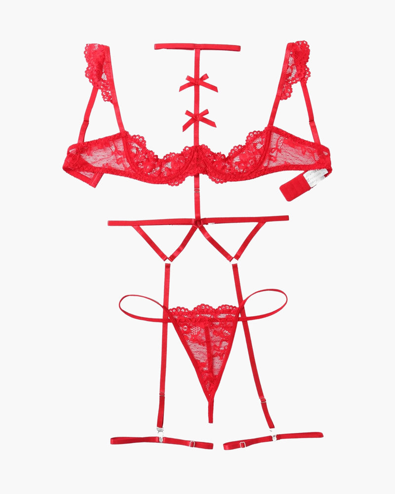Lace Garter Belt Bra Choker 4-Piece Lingerie Set