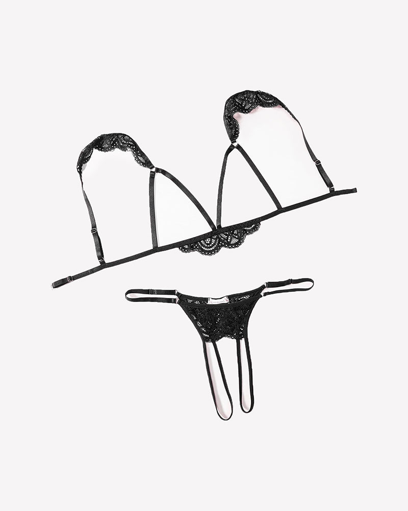 Floral Lace Cutout Bra Panty Lingerie Set