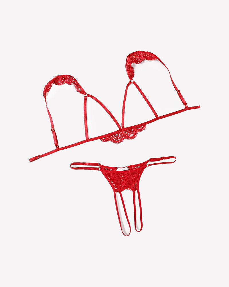 Floral Lace Cutout Bra Panty Lingerie Set