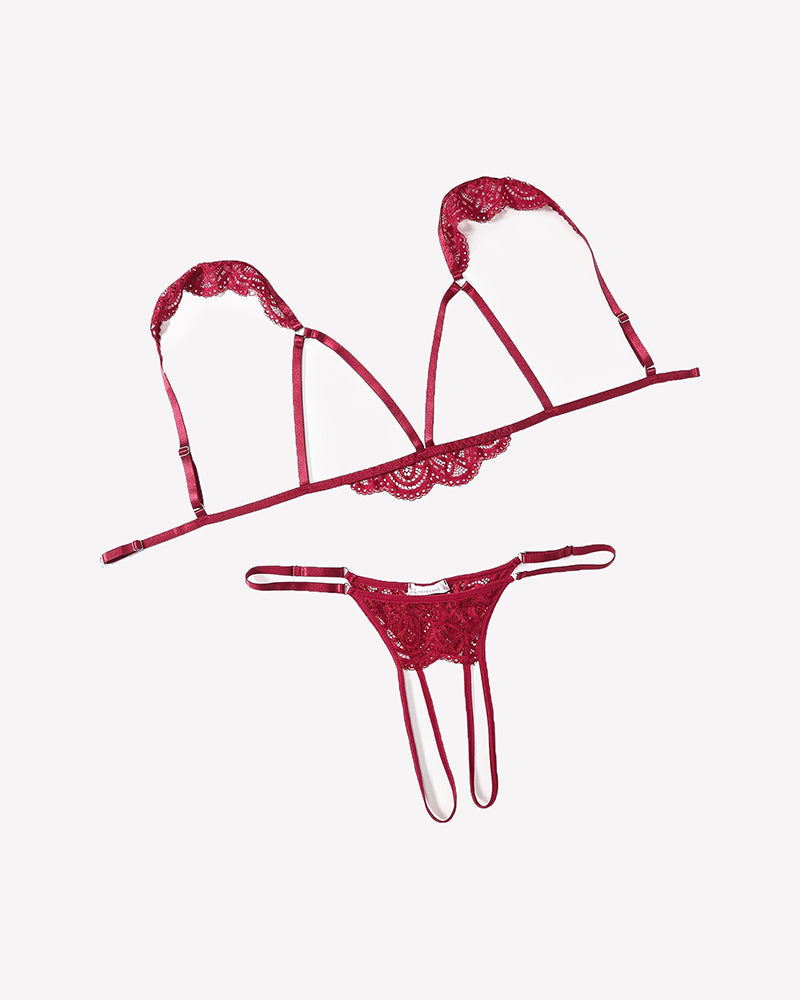 Floral Lace Cutout Bra Panty Lingerie Set