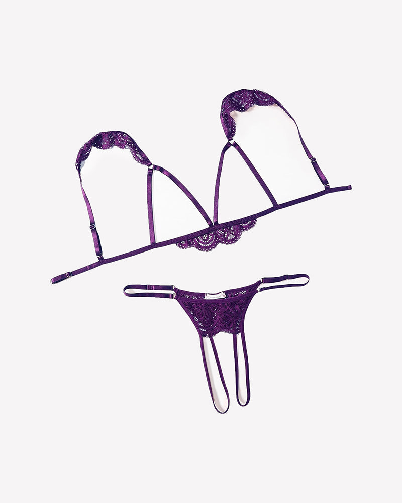 Floral Lace Cutout Bra Panty Lingerie Set