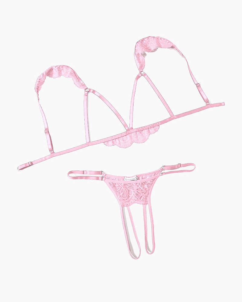 Floral Lace Cutout Bra Panty Lingerie Set