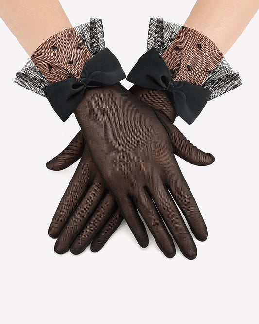 Avidlove Bow Short Mitten Mesh Gloves for 1920s