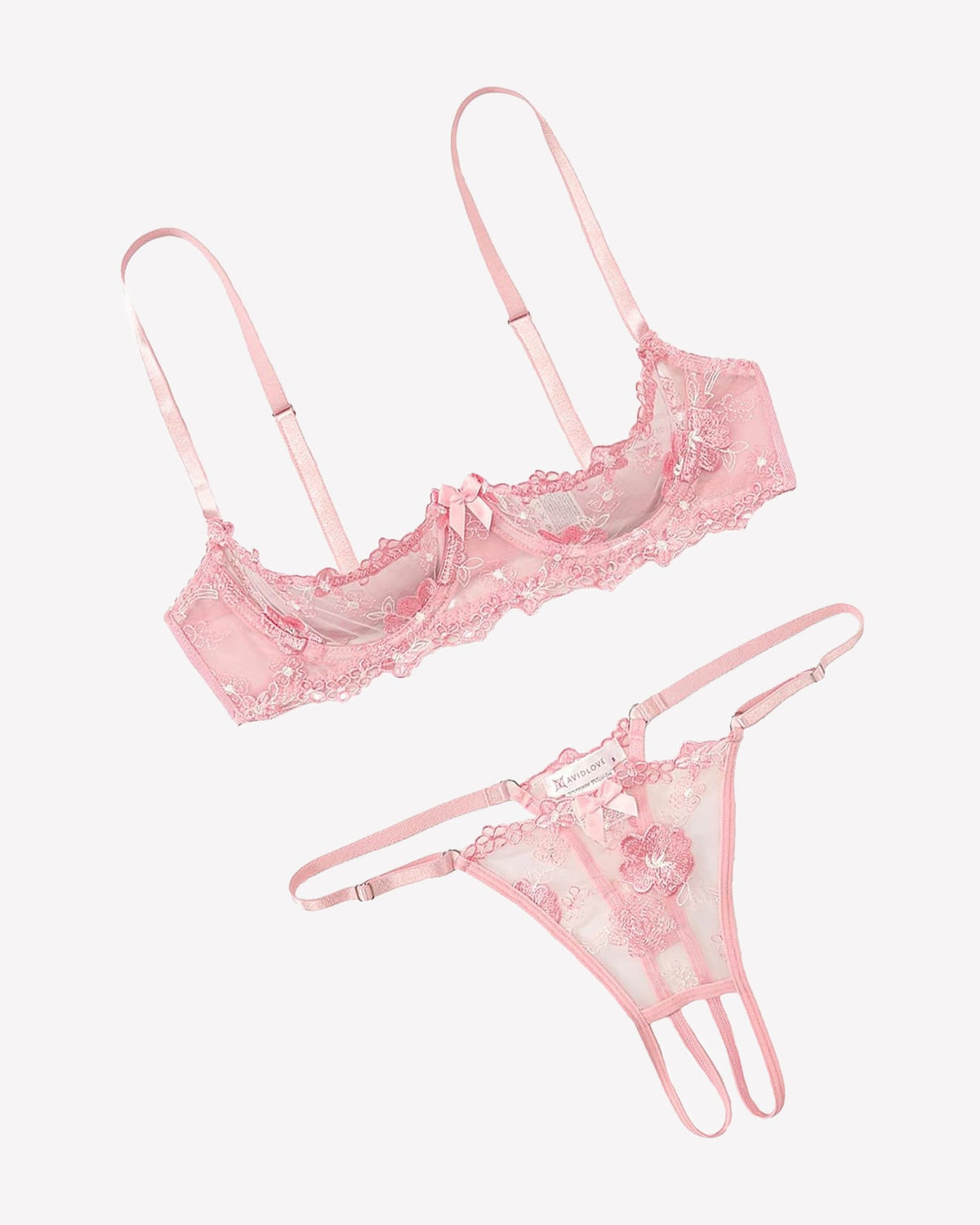 Embroidered Bra and Panty Set 2 Piece Underwire Open Cup Lingerie