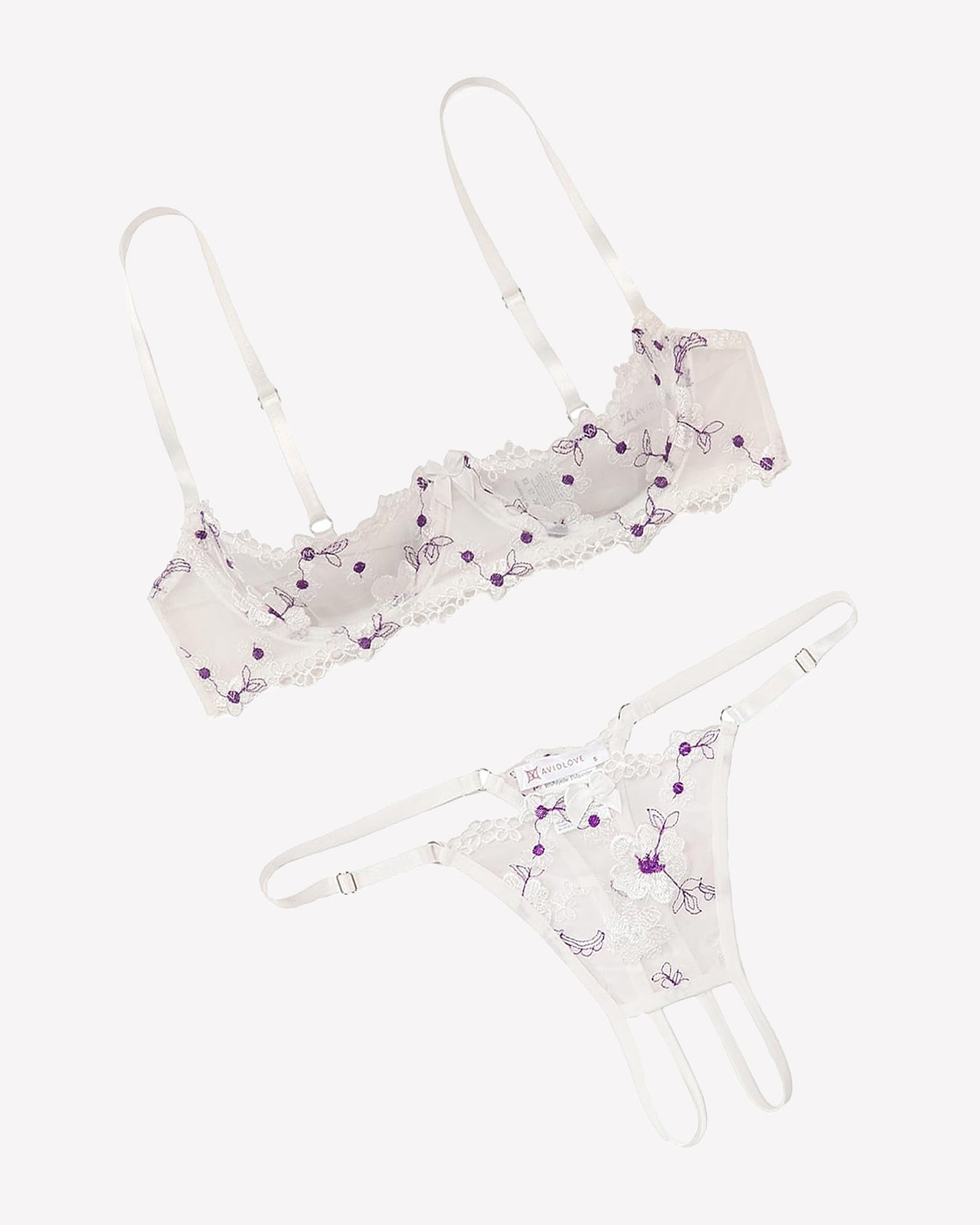 Embroidered Bra and Panty Set 2 Piece Underwire Open Cup Lingerie