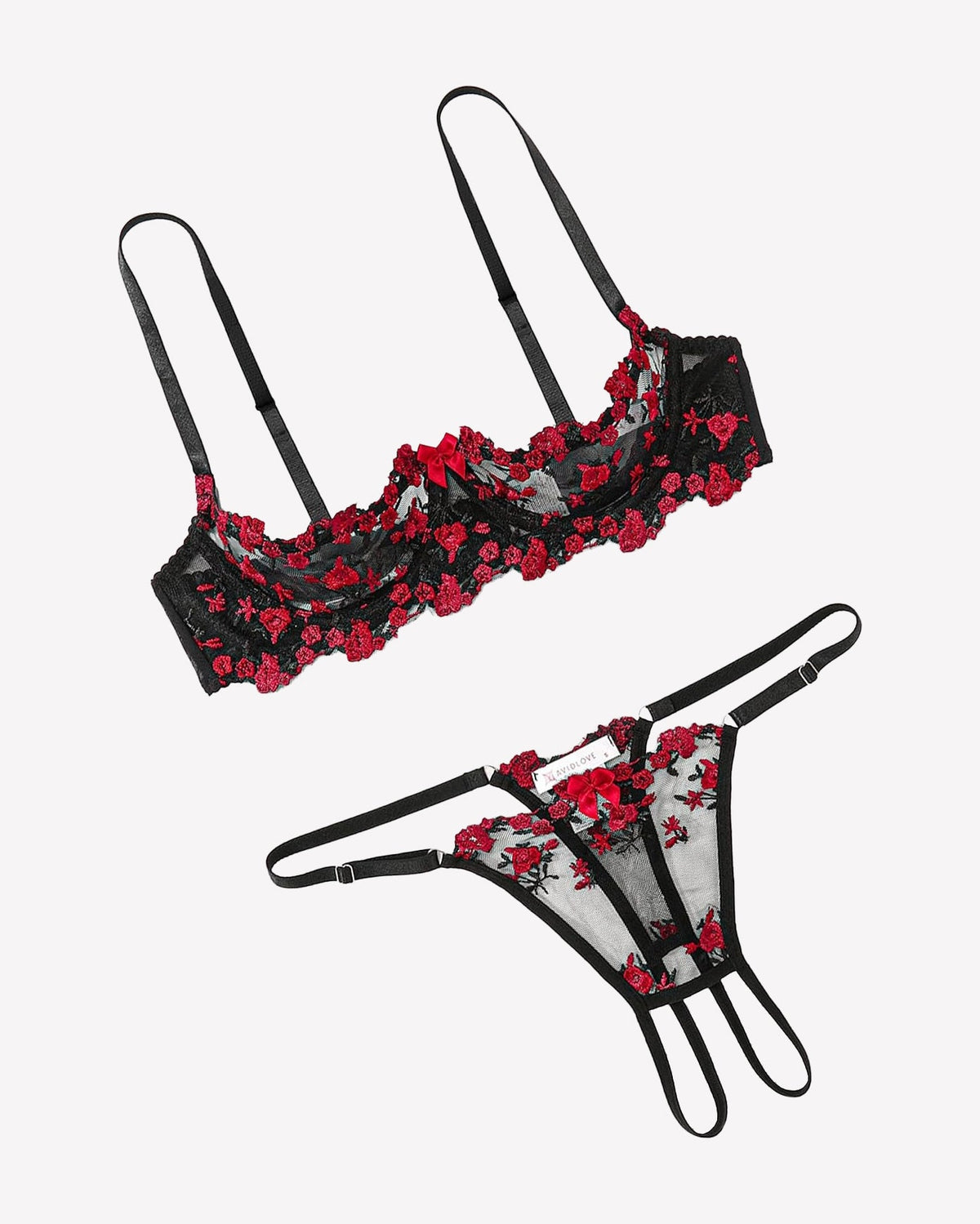 Embroidered Bra and Panty Set 2 Piece Underwire Open Cup Lingerie