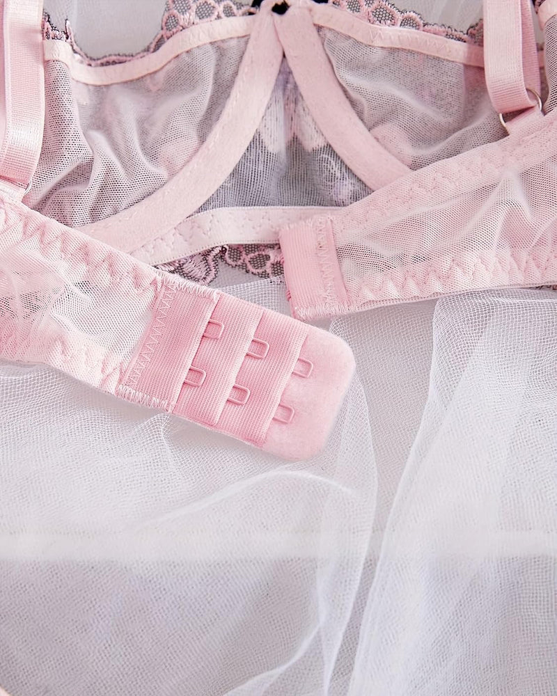 Embroidered Bra and Panty Set 2 Piece Underwire Open Cup Lingerie