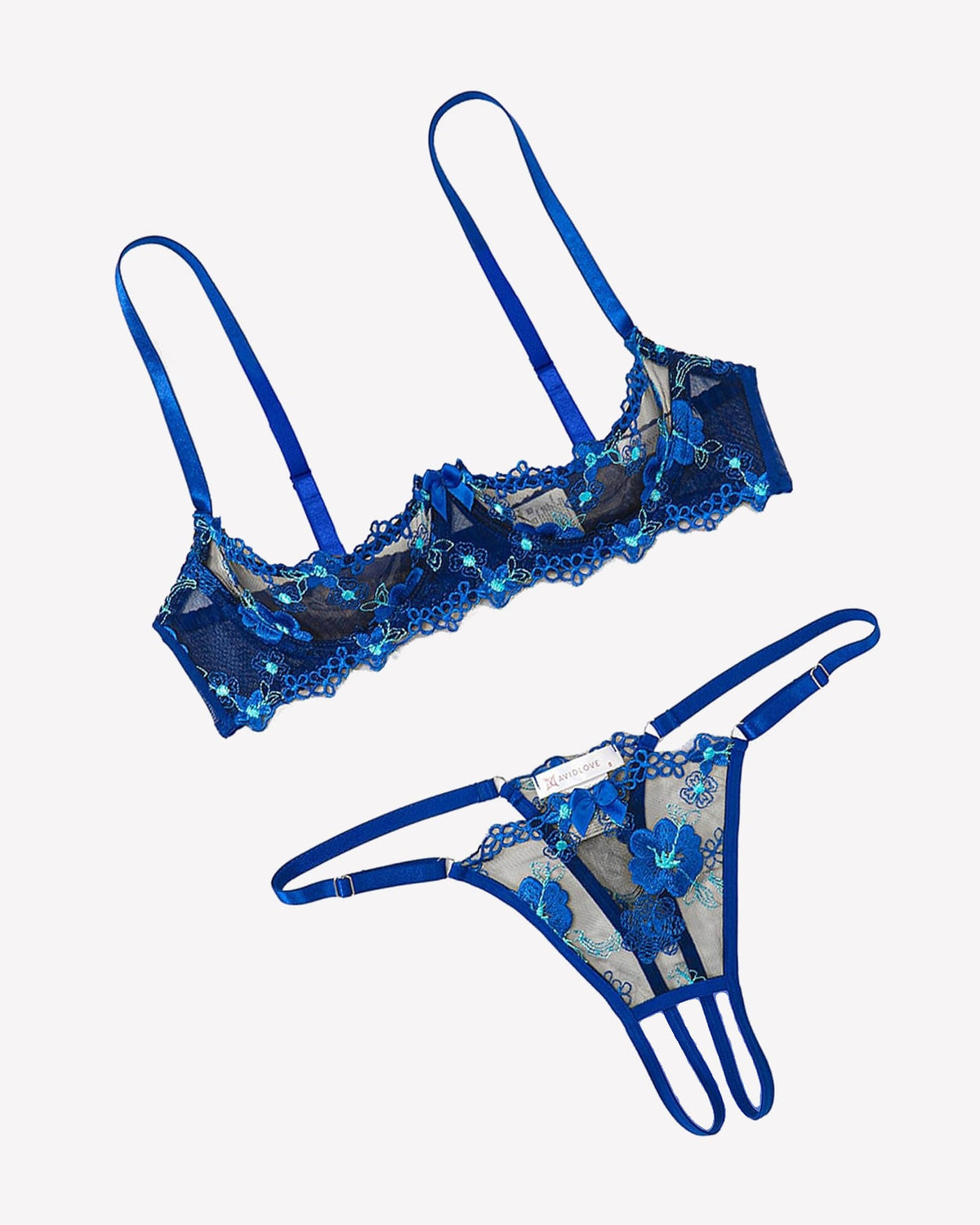 Embroidered Bra and Panty Set 2 Piece Underwire Open Cup Lingerie