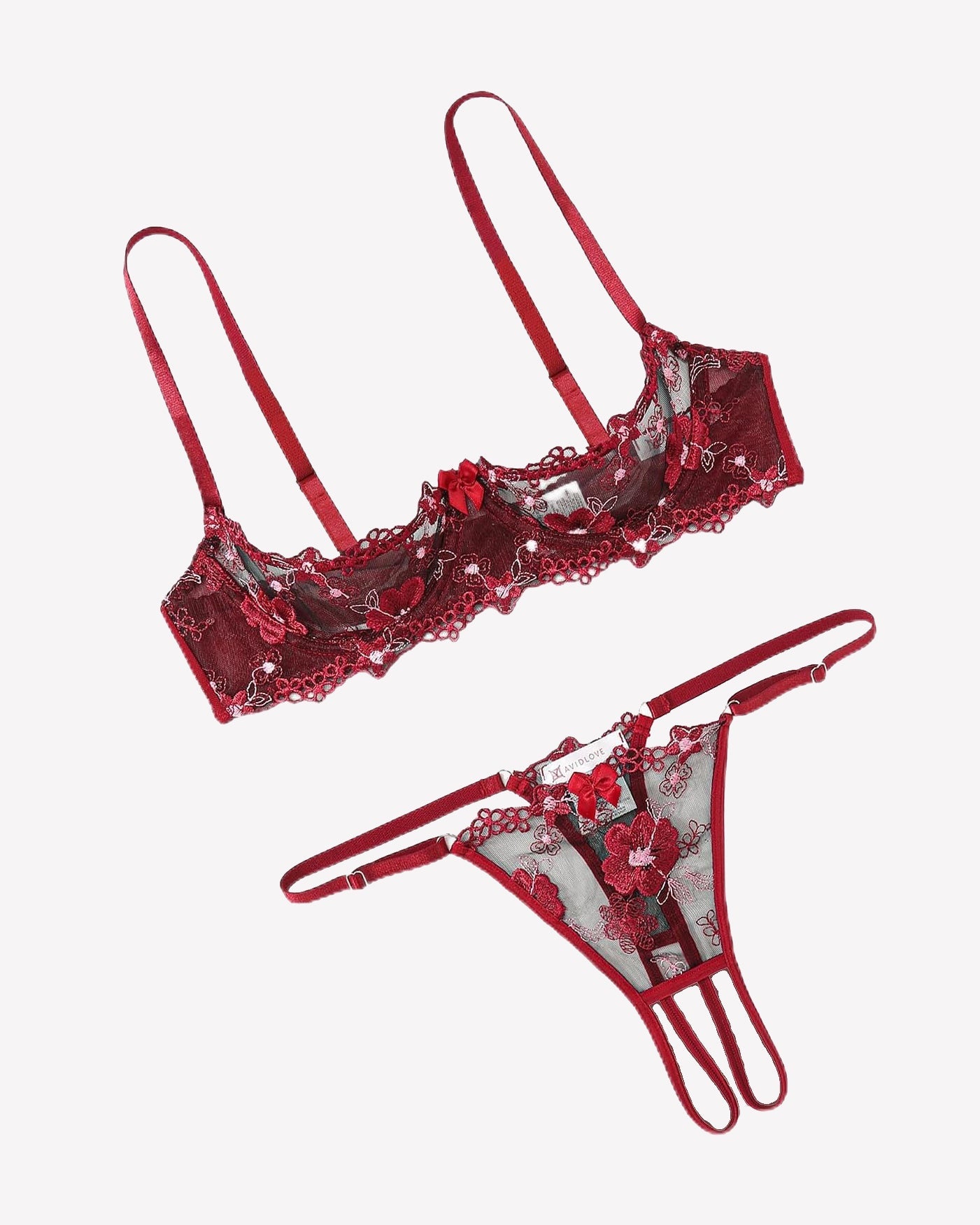 Embroidered Bra and Panty Set 2 Piece Underwire Open Cup Lingerie