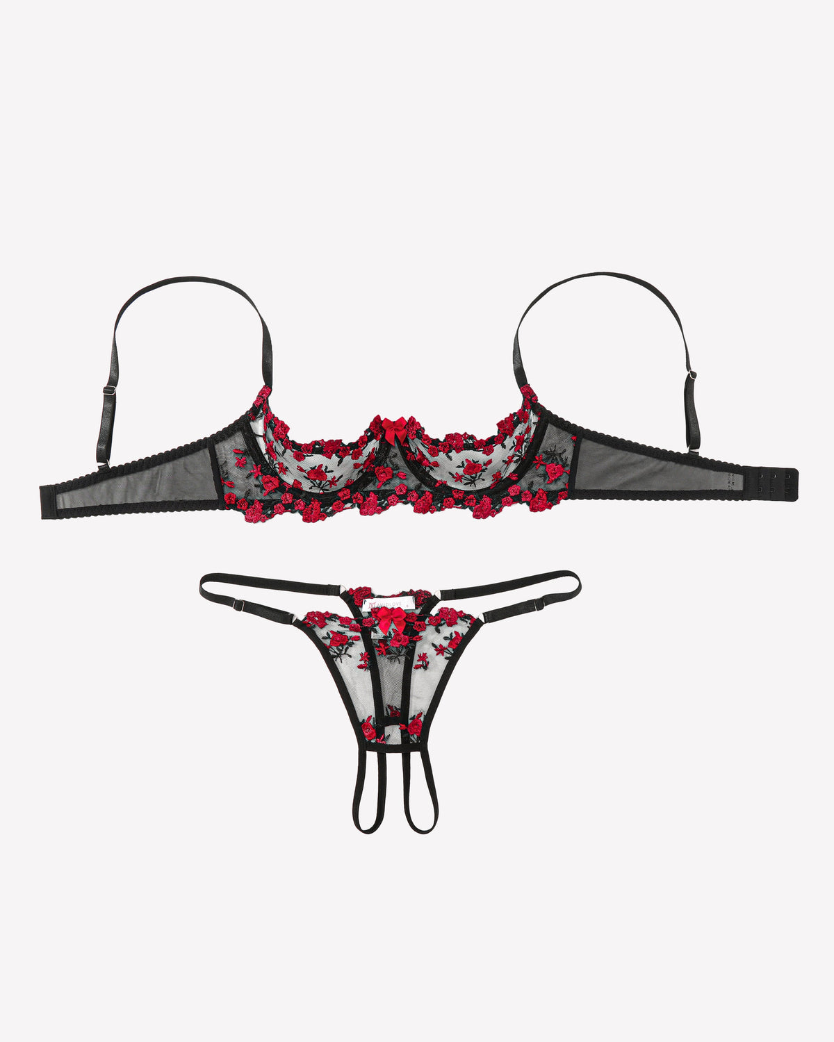 Embroidered Bra and Panty Set 2 Piece Underwire Open Cup Lingerie