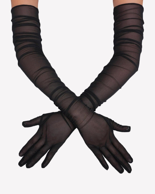 Long Sheer Tulle Mesh Gloves Elbow Length Opera Gloves