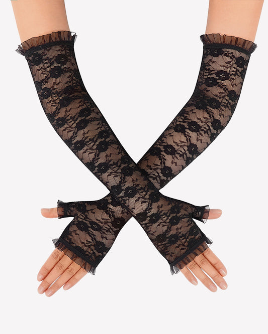 Long Fingerless Floral Lace Gloves for Tea Party Wedding Opera