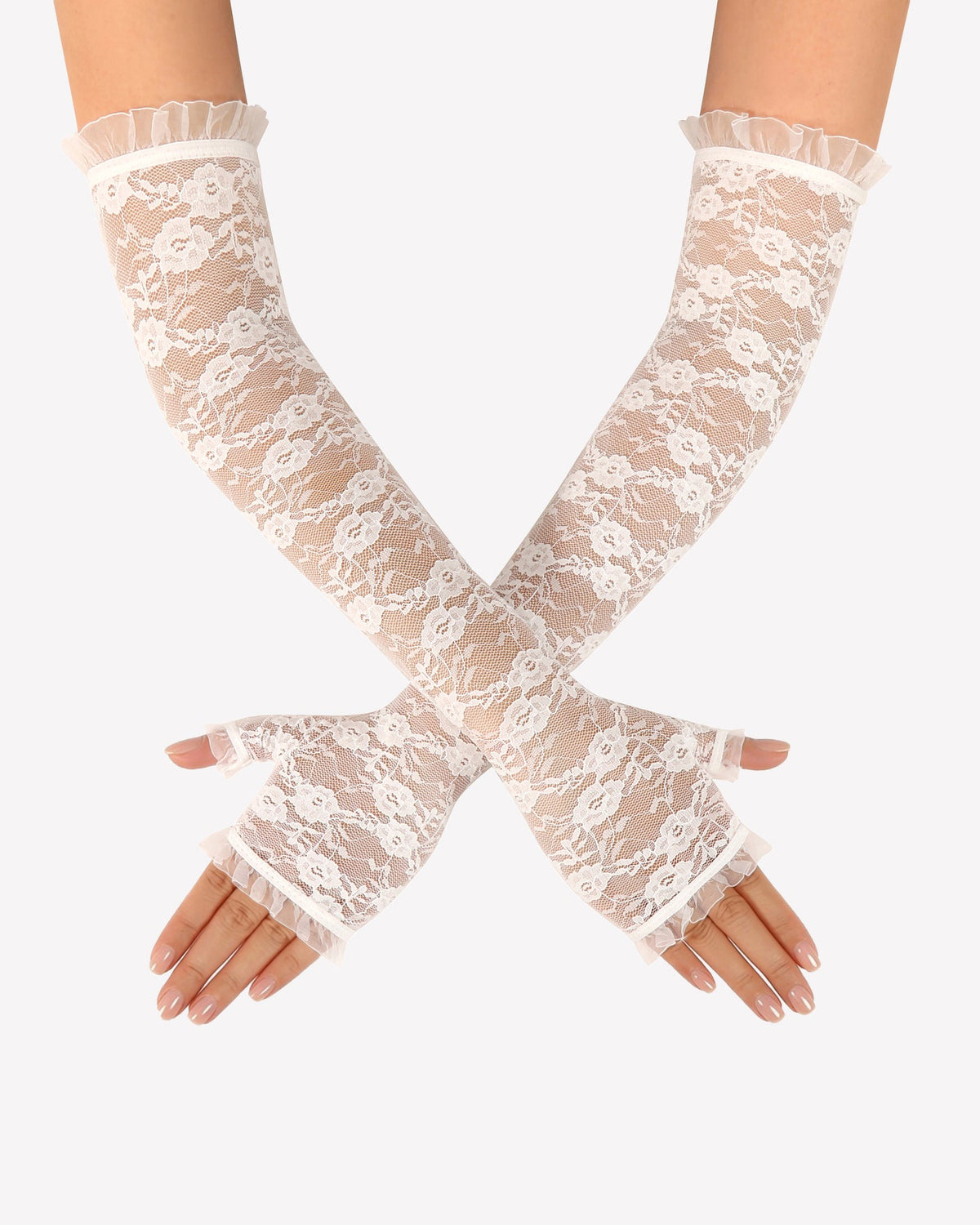 Long Fingerless Floral Lace Gloves for Tea Party Wedding Opera