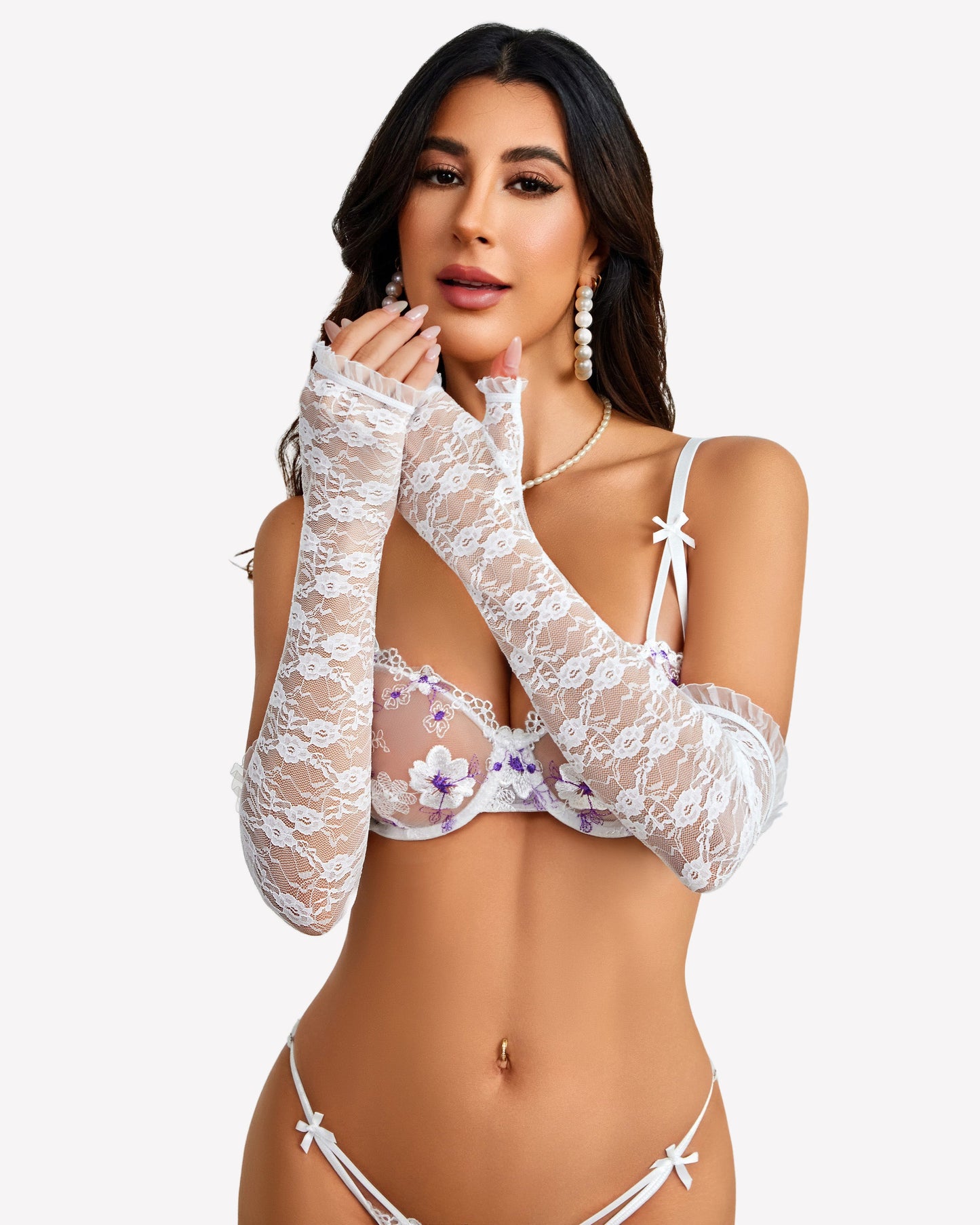 Long Fingerless Floral Lace Gloves for Tea Party Wedding Opera