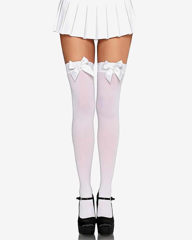 Satin Bow Thigh Highs Over Knee Long Stockings