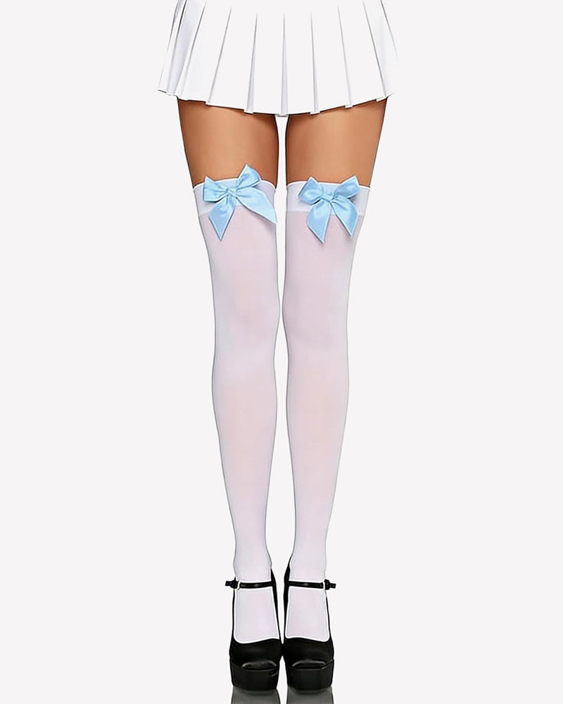 Satin Bow Thigh Highs Over Knee Long Stockings