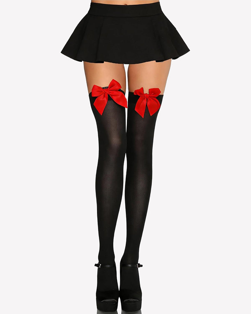Satin Bow Thigh Highs Over Knee Long Stockings