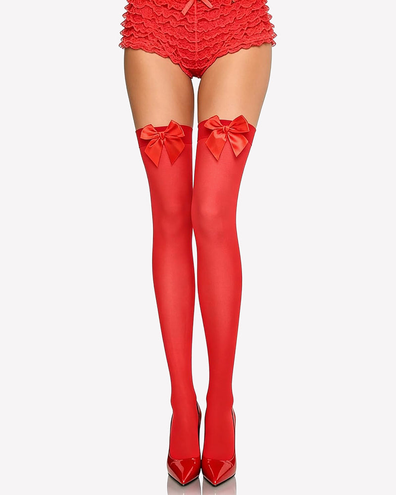 Satin Bow Thigh Highs Over Knee Long Stockings