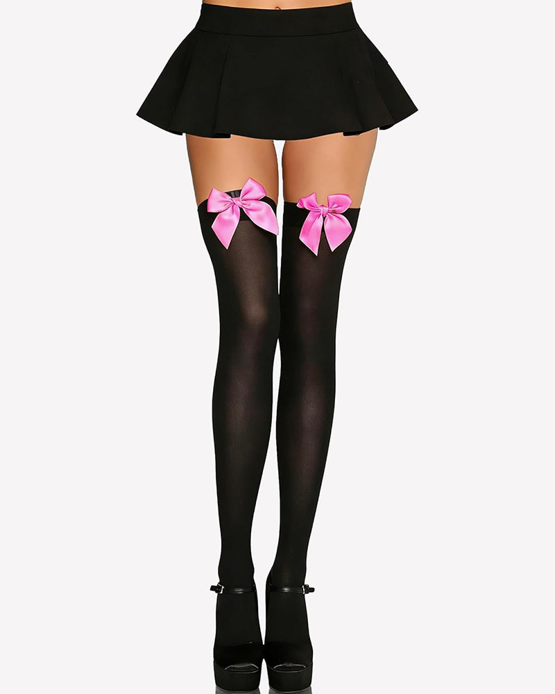 Satin Bow Thigh Highs Over Knee Long Stockings