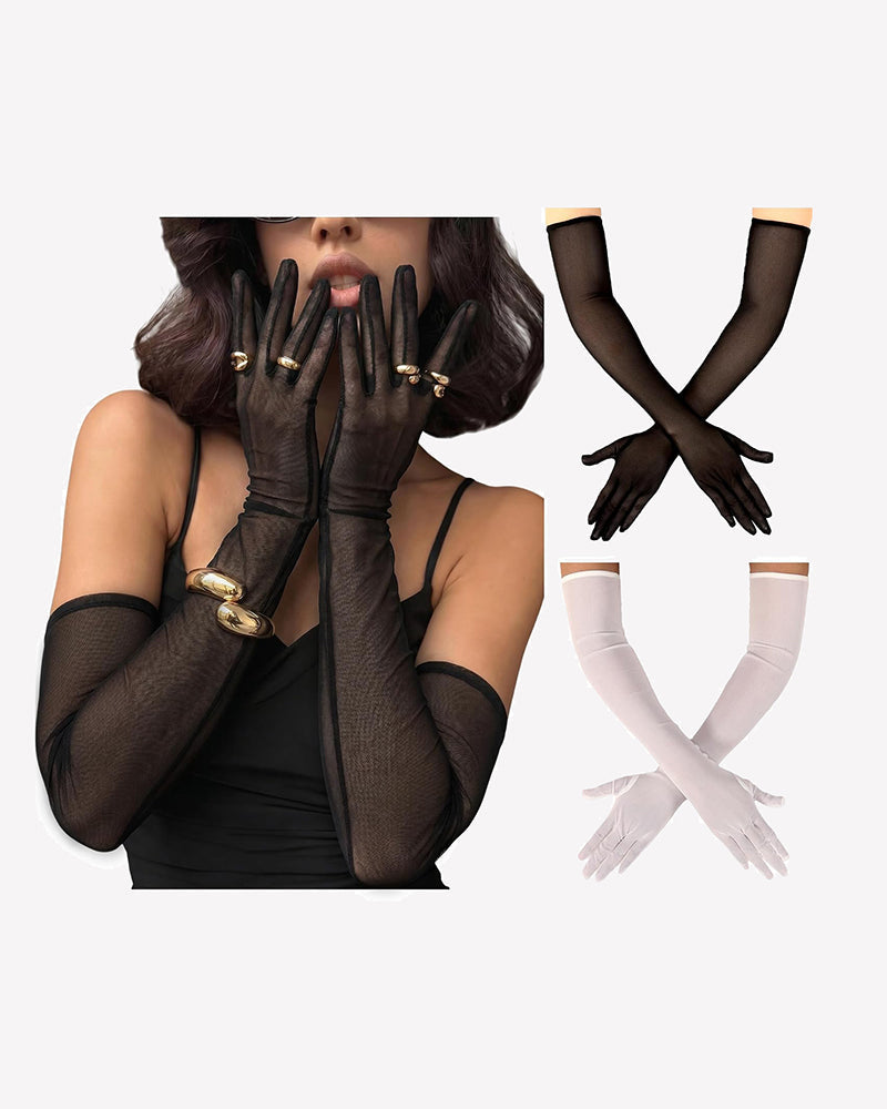 Long Sheer Tulle Mesh Gloves Elbow Length Opera Gloves