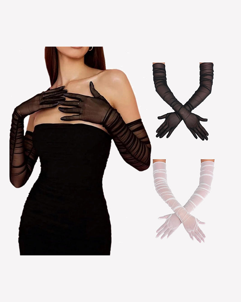 Long Sheer Tulle Mesh Gloves Elbow Length Opera Gloves