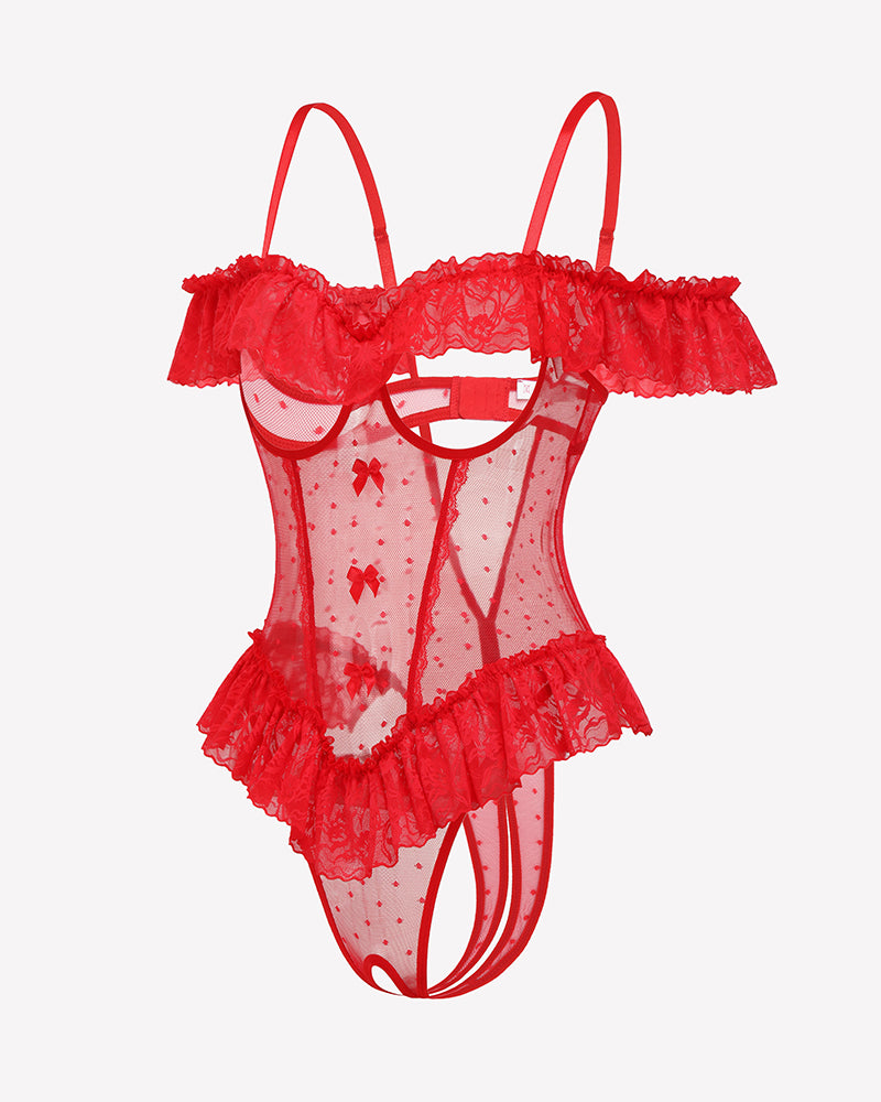 V Neck Bodysuit Lace Ruffle Rave Outfits