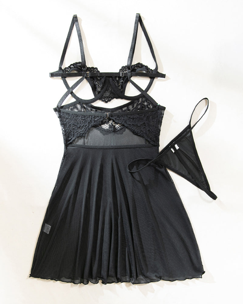 Transparent Cupless Suspender Nightdress