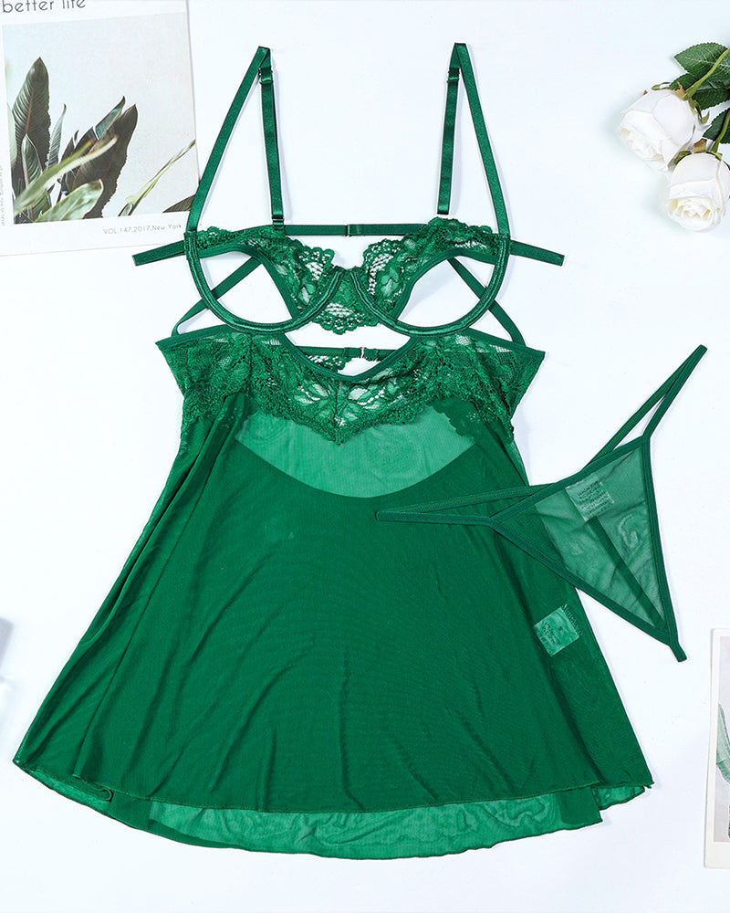 Transparent Cupless Suspender Nightdress