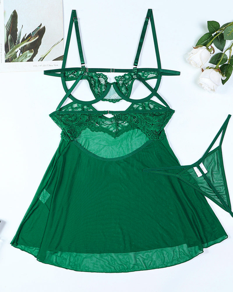 Transparent Cupless Suspender Nightdress