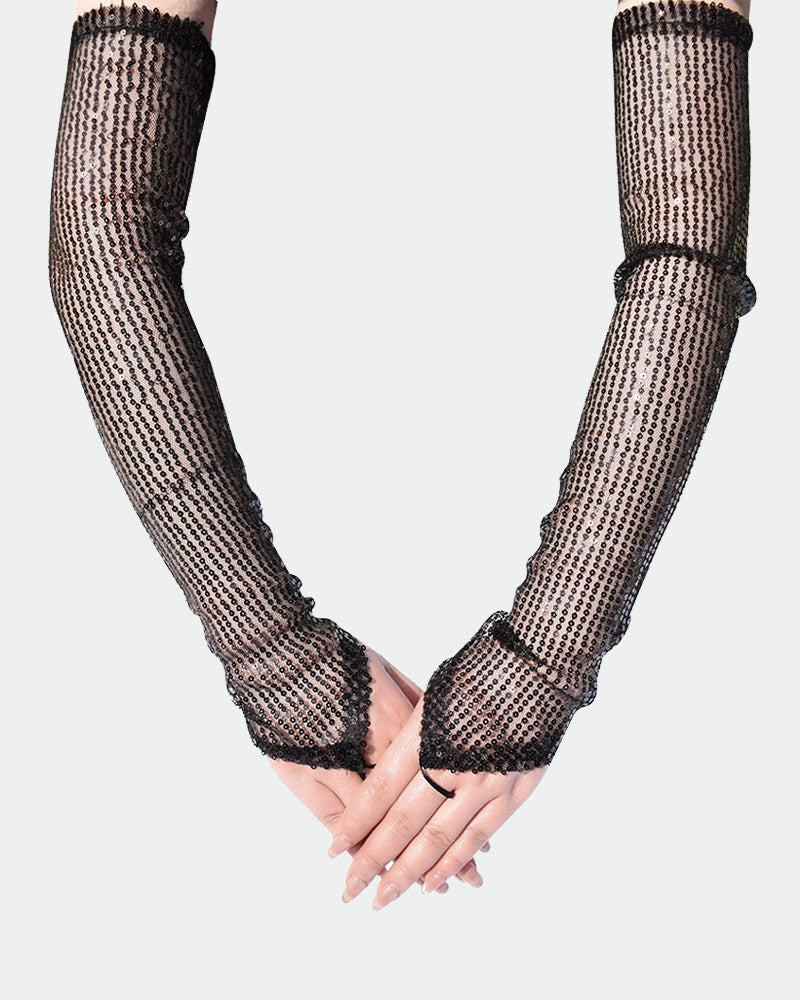 Sequin Fingerless Floral Gloves