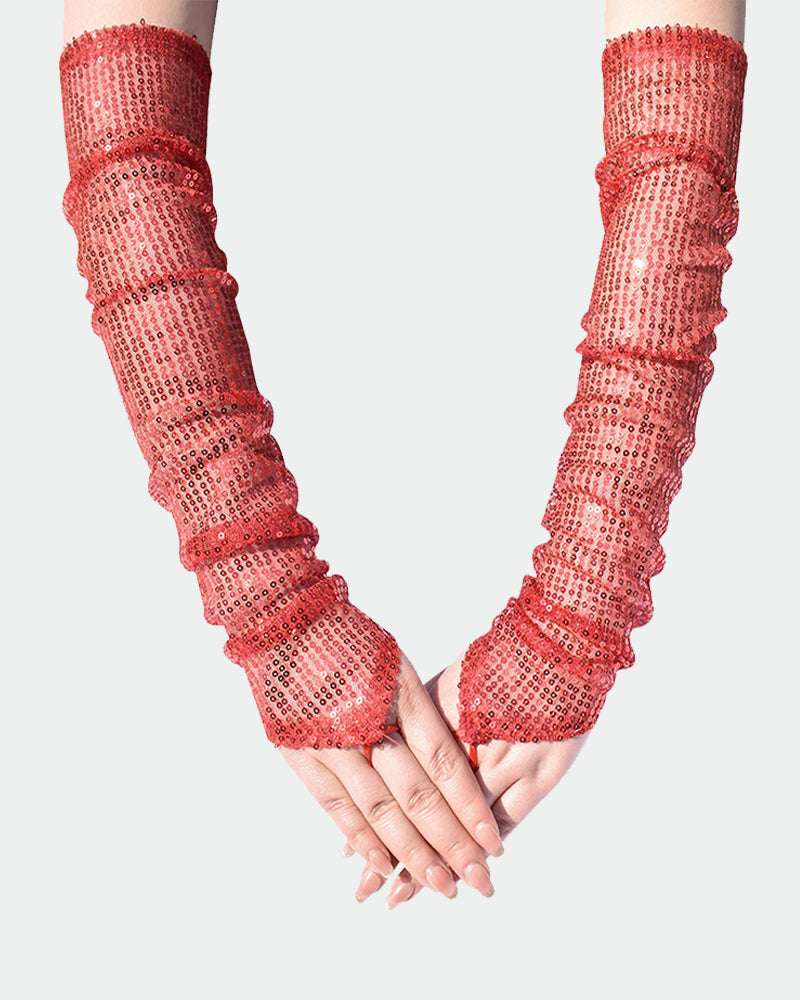 Sequin Fingerless Floral Gloves