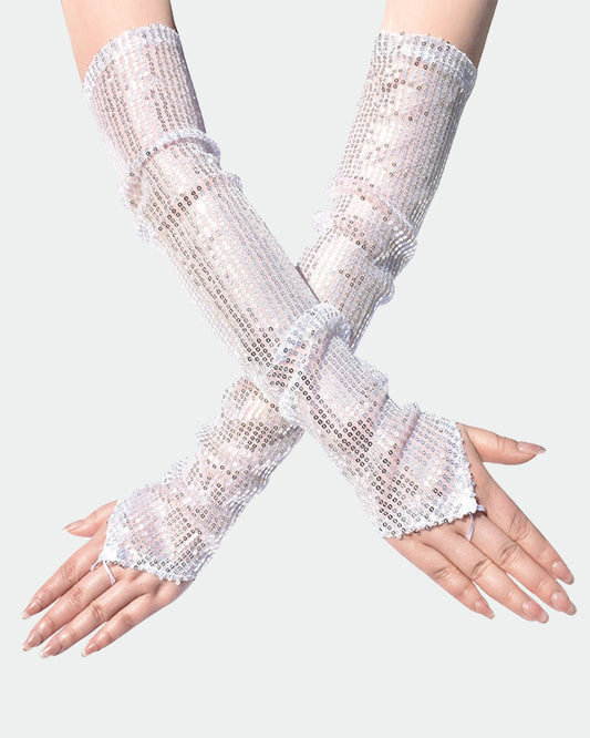 Sequin Fingerless Floral Gloves