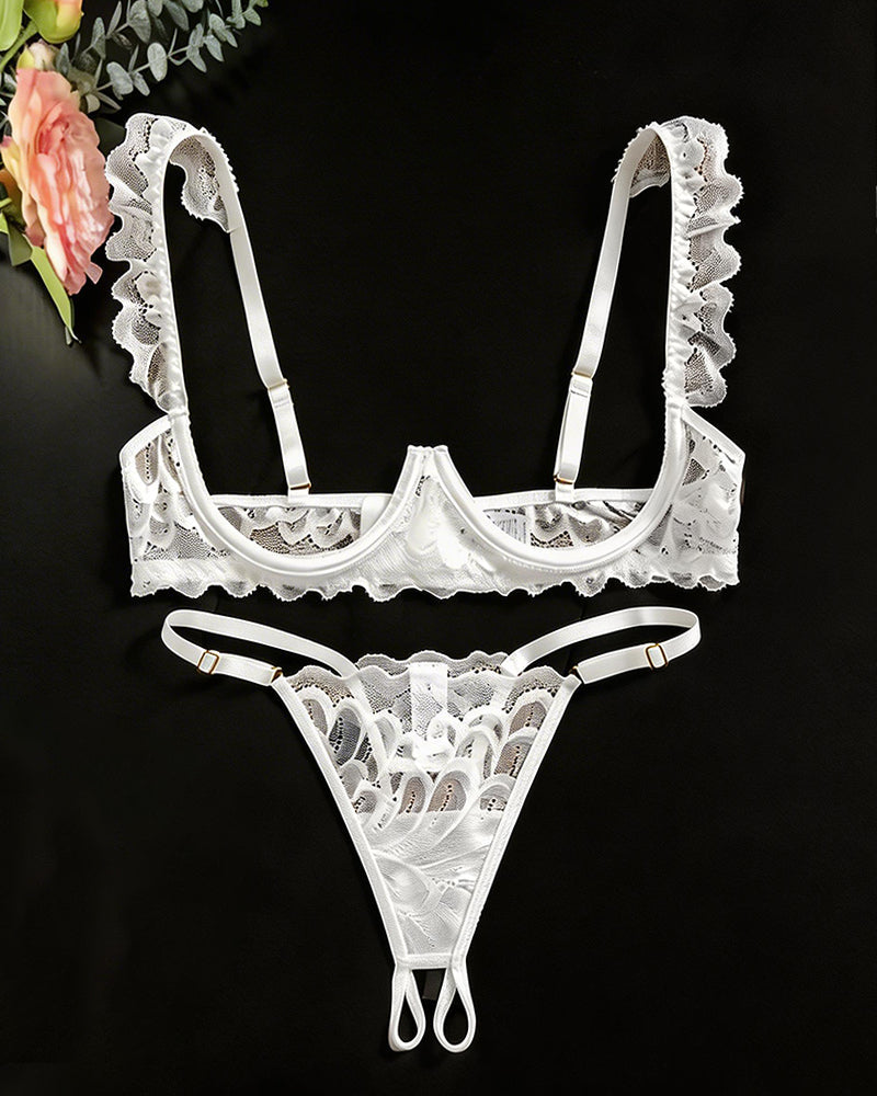Cupless Lace Bra and Crotchless Thong Set