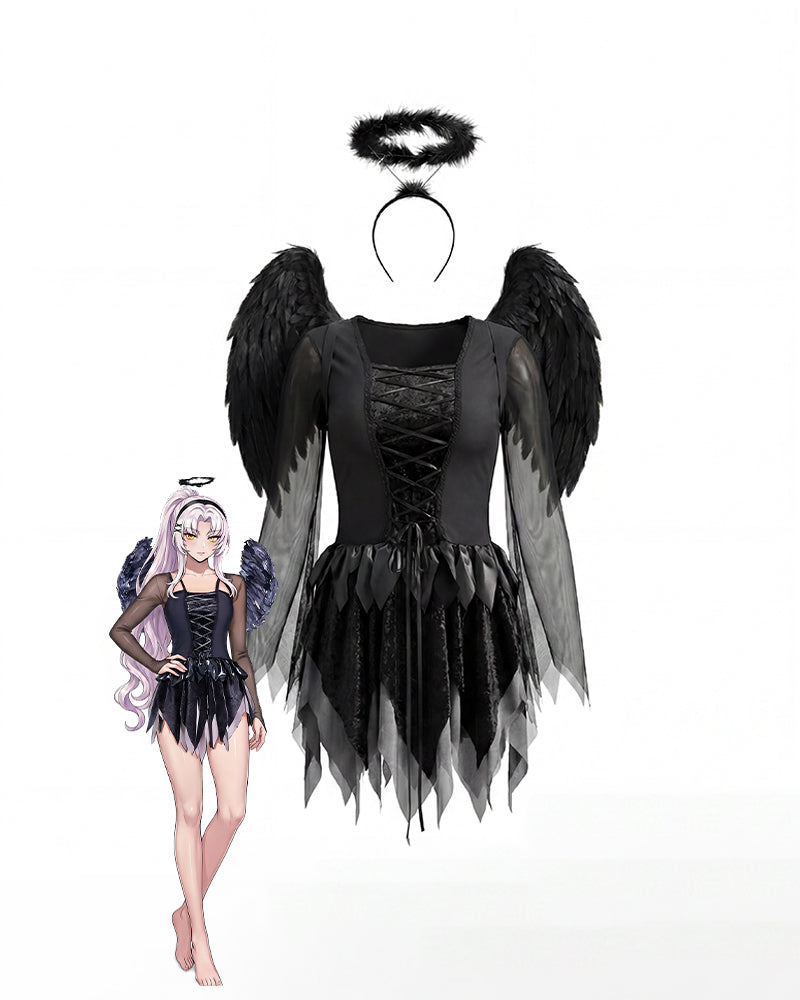 Dark Angel Feather Wing Costume Mini Dress Set