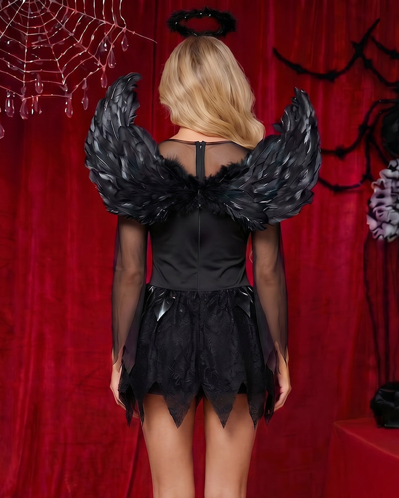 Dark Angel Feather Wing Costume Mini Dress Set