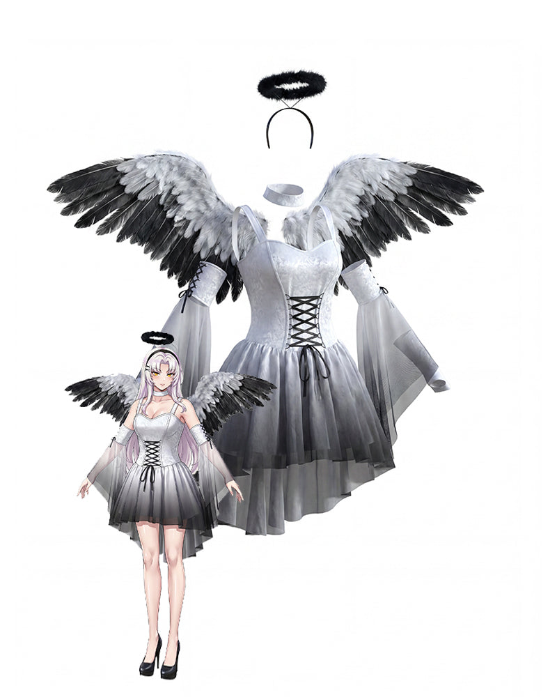 Dark Angel Feather Wing Costume Mini Dress Set